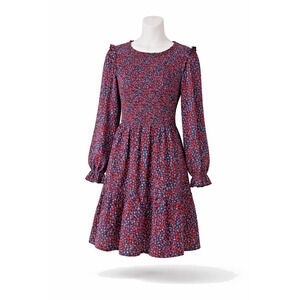 Kirundo Women's M Smocked Floral & Strawberries Ruffle A Line Dress Boho Lined